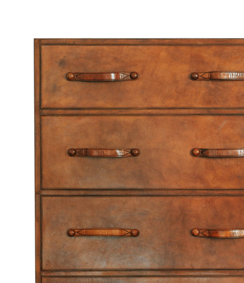 Havana Leather Chest of Drawers, Corner Close up