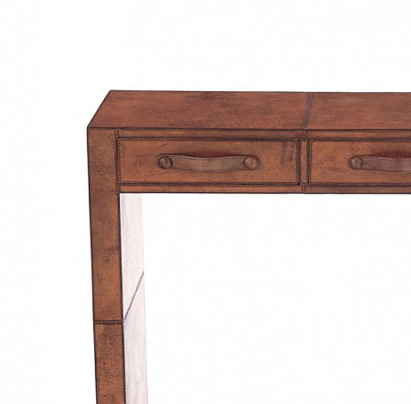 Havana Brown Leather Console Corner Detail