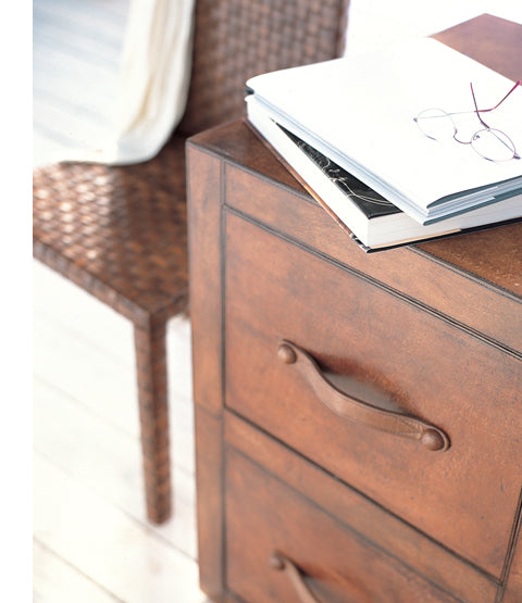 Havana Leather Filing Cabinet with books, glasses and chair