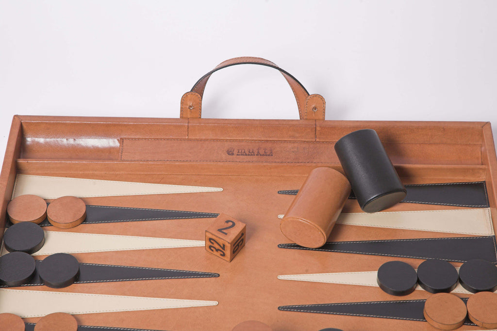 Close up of Havana Backgammon set with  Dice and counters