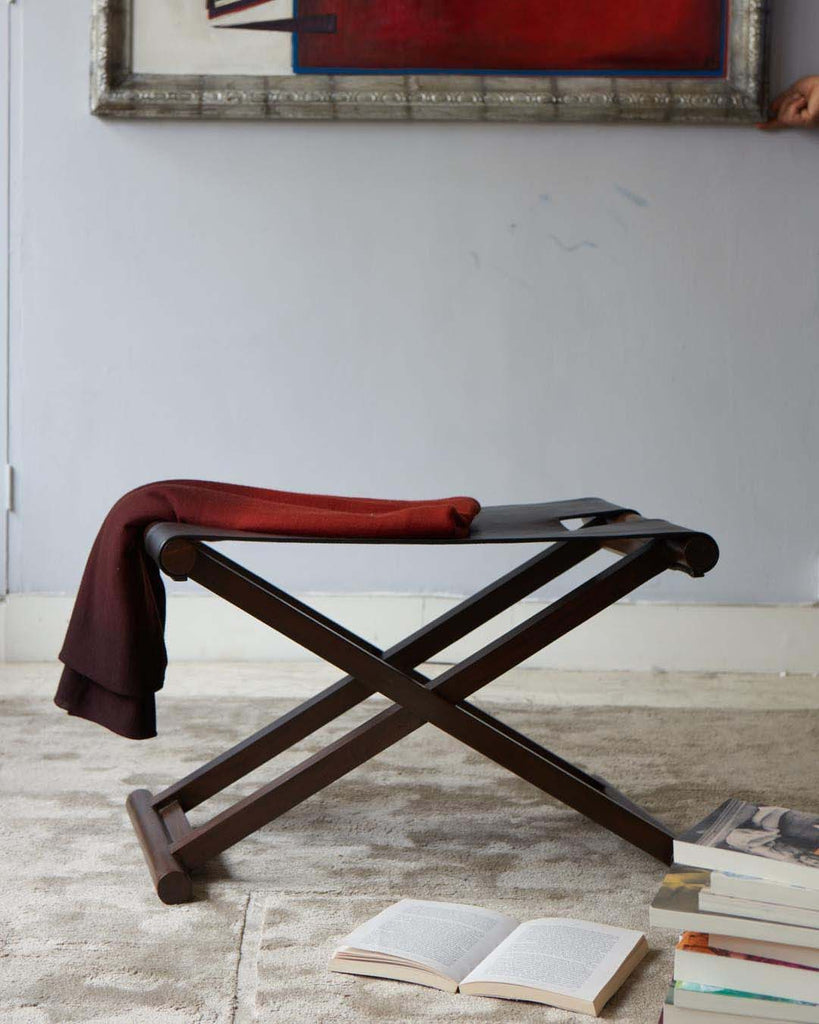 Shikari Leather Stool with red throw