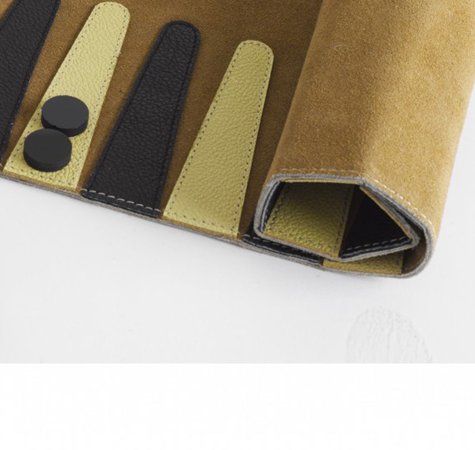 Roll-up Suede Backgammon Set close up Texture