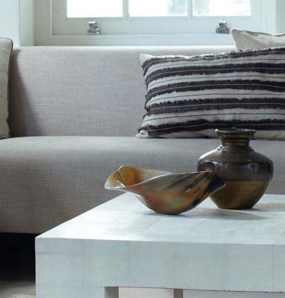 Horn bowl, on Shagreen table with tray