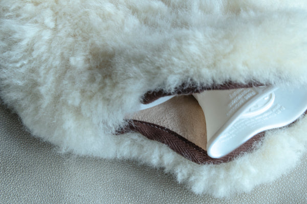 Hot water bottle lamb skin closer up