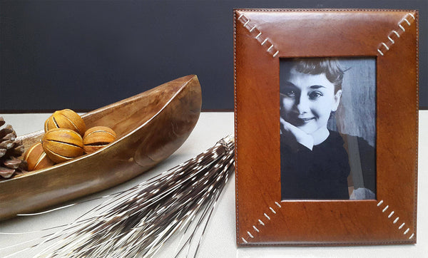 Havana Brown Leather Picture Frame With Boat Bowl