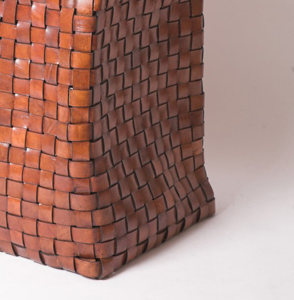 Havana Close Detail Leather Woven Laundry Basket