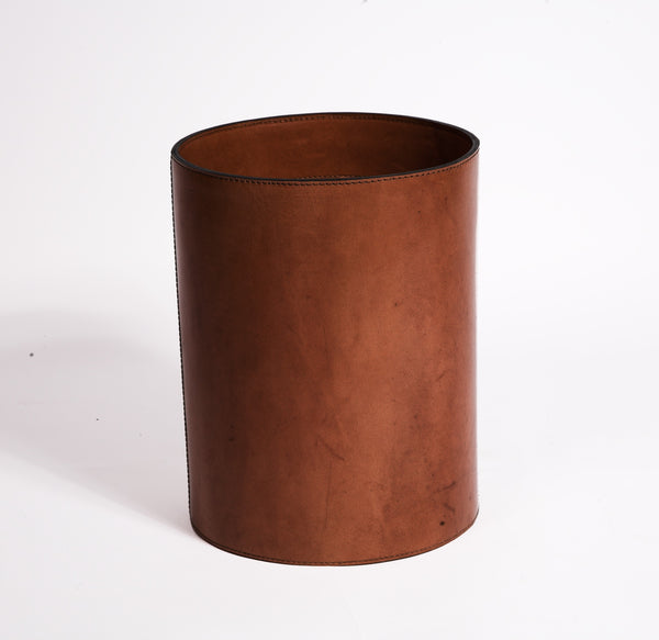 Brown Leather Havana Antique Bin