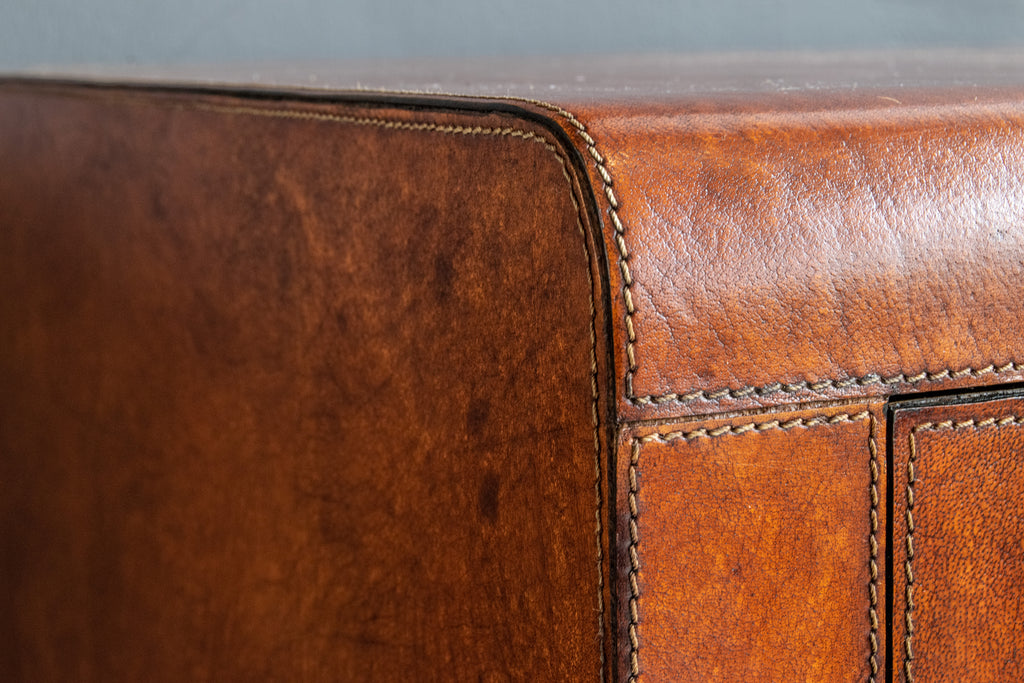 Havana Leather Filing Cabinet showing curved edge