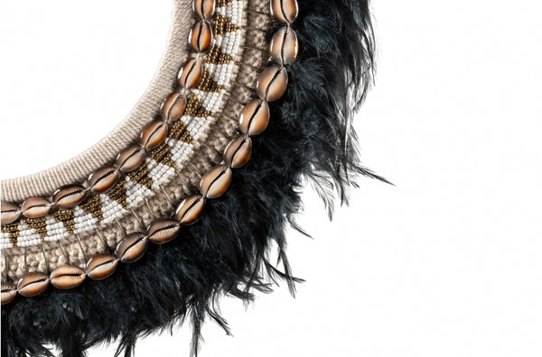 Close up Texture of Juju Black Feather Disk on Stand