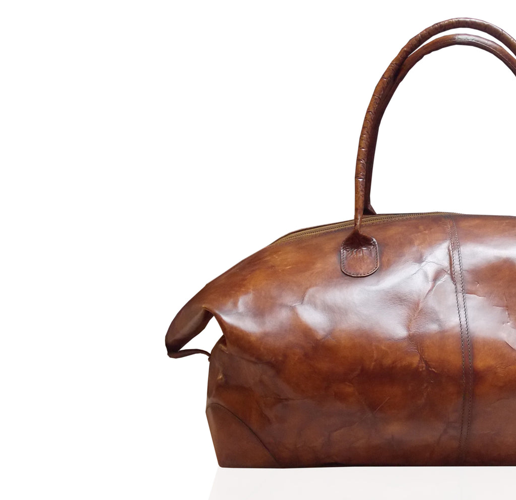 Havana Leather Travel Bag Close up