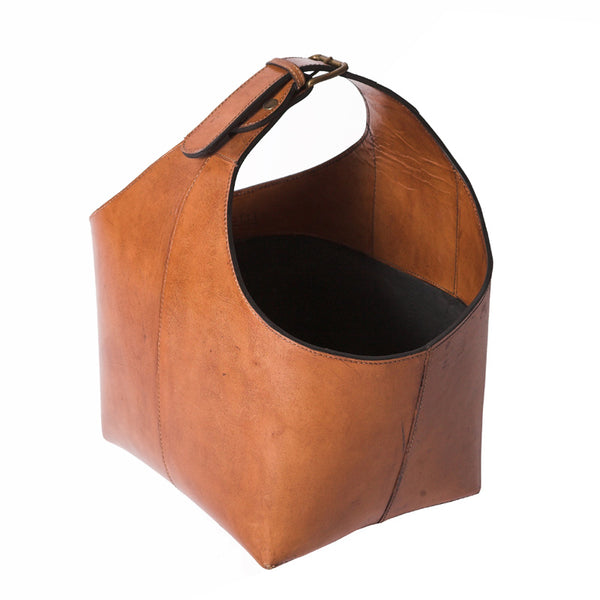 Havana Tan Leather Magazine Basket