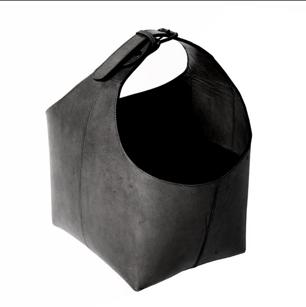 Havana Black Leather Magazine Basket