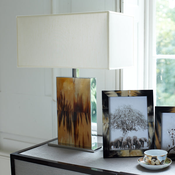 Arca Horn Ancona Photo Frame on table next to horn lamp