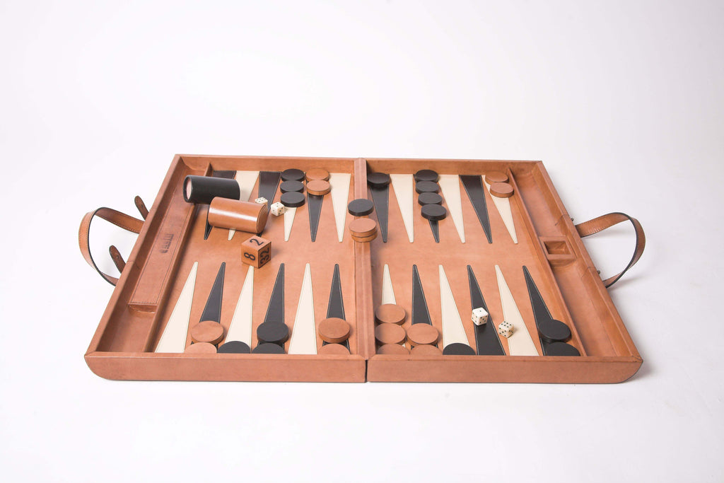 Backgammon set from front on white