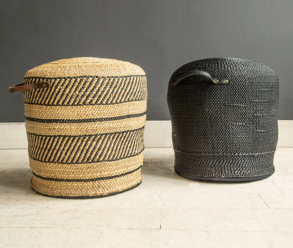 Rattan Stools Black and cream
