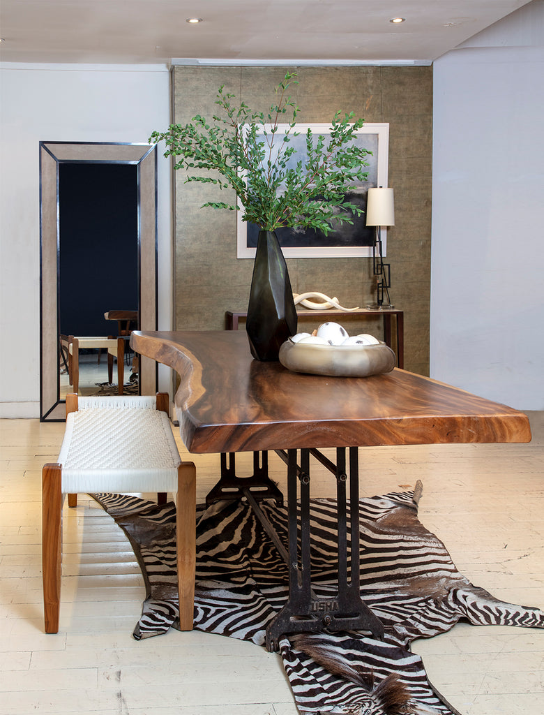 Raw wood dining table with guax and shikari bench