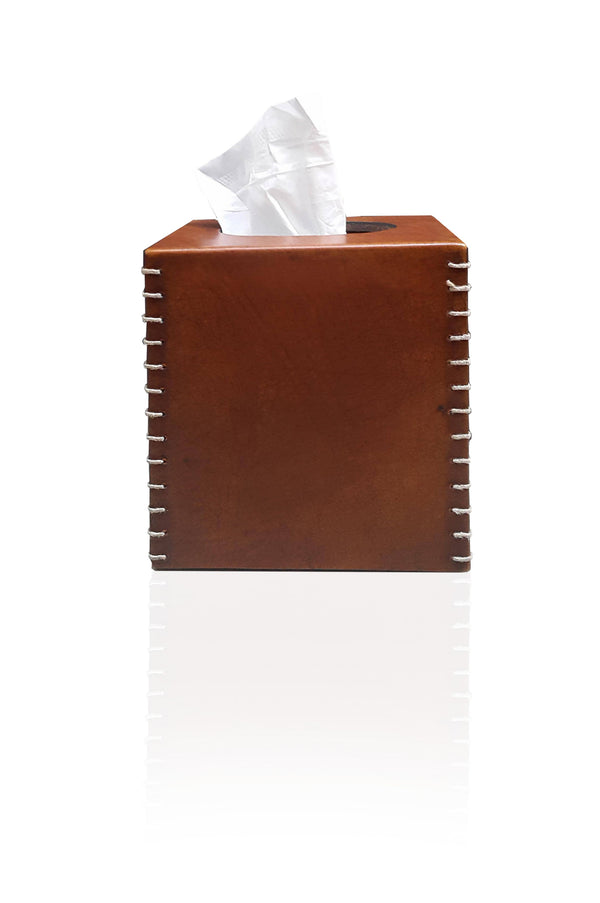 BrownLeather Seam Stitch Tissue Box