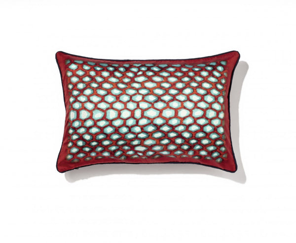 Ambre Red Blue and white silk cushion