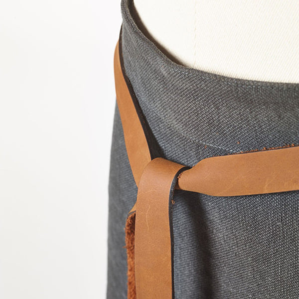 Linen Apron with Leather Detail